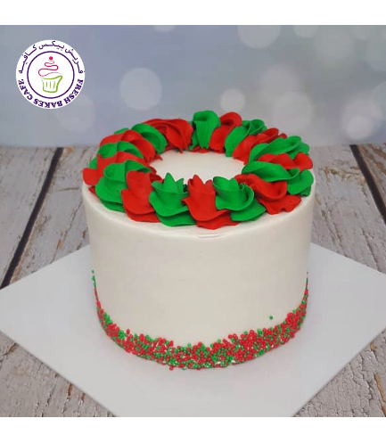 Funfetti Cake with Cream Rose 02 - Red & Green