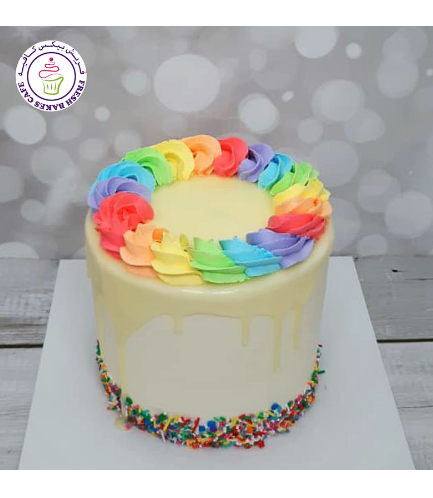 Funfetti Cake with Cream Rose 02 - Multi Colors - Pastel