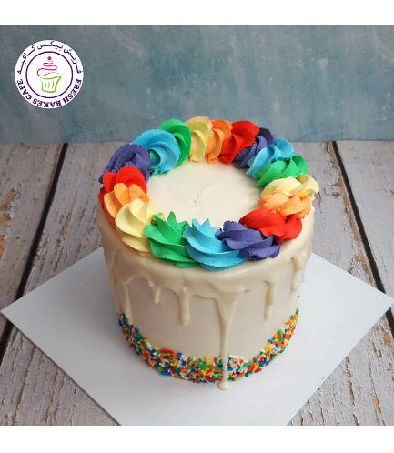 Funfetti Cake with Cream Rose 02 - Multi Colors - Pastel