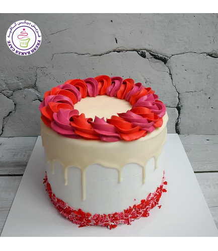 Funfetti Cake with Cream Rose 02 - Red & Pink