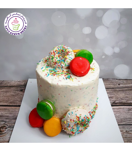 Funfetti Cake with Donuts & Macarons 01