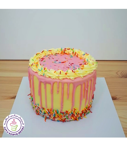 Funfetti Cake - Cream Piping & Drizzle - Yellow