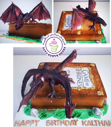 Game of Thrones Themed Cake - 3D Book Cake & Dragon