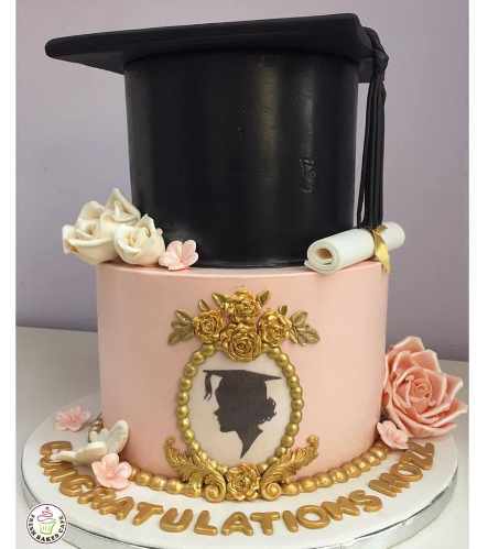 Cake - Frame - Cap & Flowers - 3D Cake Toppers - 1 Tier 01- Pink