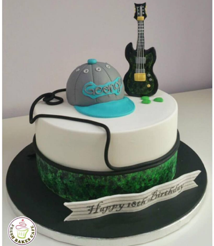 Guitar Themed Cake - 3D Cake Toppers - Guitar & Cap