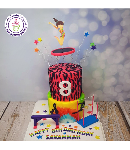 Gymnastics Themed Cake - 3D Cake Toppers, Silhouettes, & Printed Picture - 2 Tier