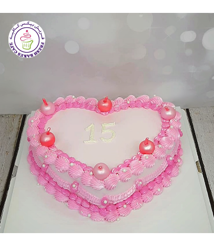 Cake - Heart Cake - Cream - Cherries 03