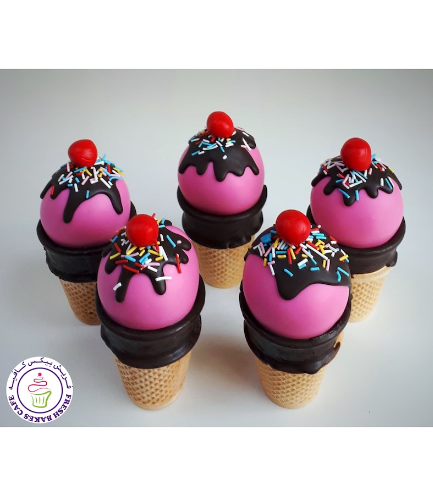 Ice Cream Themed Cone Cake Pops 01 - Pink