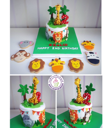 Jungle Animals Themed Cake - 2D & 3D Cake Toppers - 1 Tier 01b