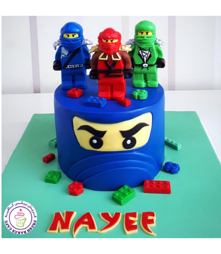LEGO Ninjago Themed Cake - 2D Character Head Cake & 3D Cake Toppers