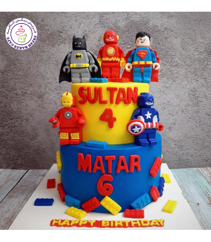 LEGO Superheroes Themed Cake - 3D Characters - 2 Tier