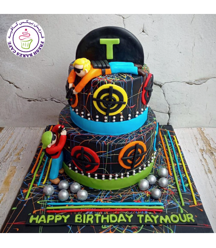 Laser Tag Themed Cake - 3D Characters - 2 Tier