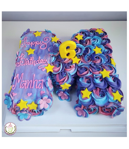 Letter Themed Cake - 3D Cake - Cream Rose & Stars