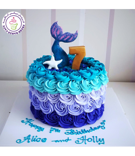 Cream Ombre Cake - Rose Cream - Blue & Purple - Mermaid