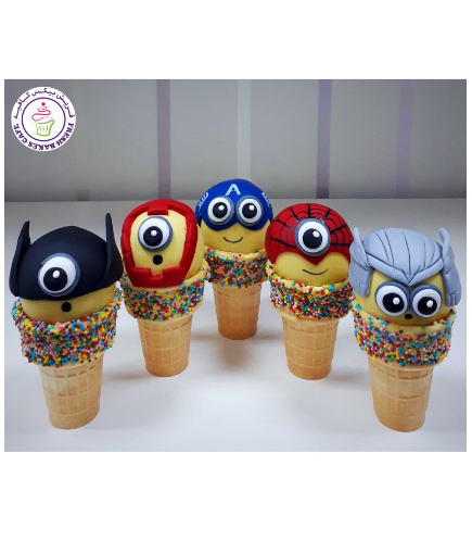 Minions Themed Cone Cake Pops - Superheroes