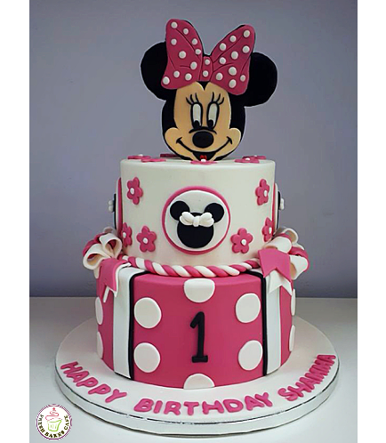 Minnie Mouse Themed Cake - Face - 2D Cake Topper - Top - 2 Tier - Pink