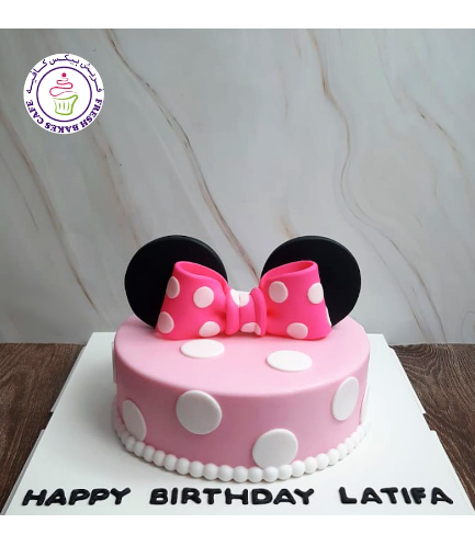 Minnie Mouse Themed Cake - Ears & Bow Tie - 1 Tier - Pink 01