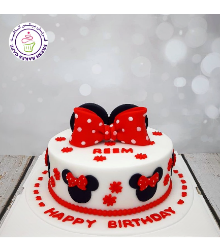 Minnie Mouse Themed Cake - Ears & Bow Tie - 1 Tier - Red 01