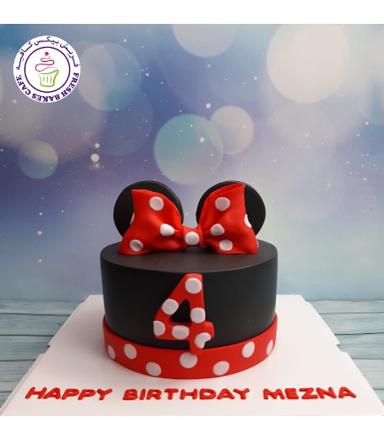 Minnie Mouse Themed Cake - Ears & Bow Tie - 1 Tier - Red 03