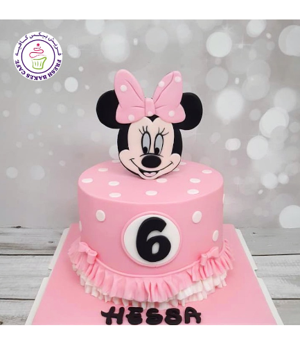 Minnie Mouse Themed Cake - Face - 2D Cake Topper - Top - 1 Tier - Pink 04