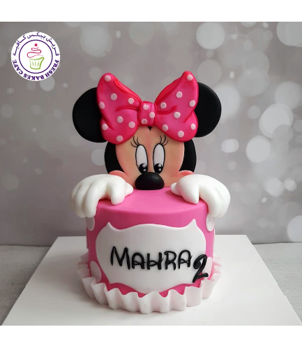 Minnie Mouse Themed Cake - Face - 2D Cake Topper - Top - 1 Tier - Pink 03