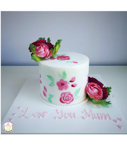 Cake - Flowers - Painted Cake with 3D Flowers 02