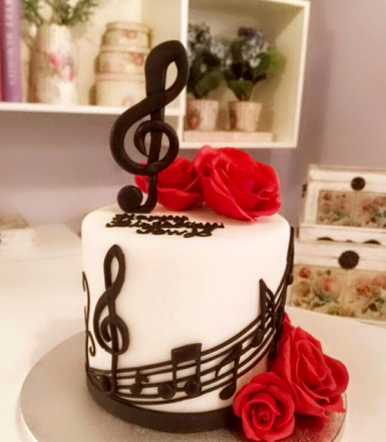 Musical Notes Themed Cake - Round - 1 Tier 02