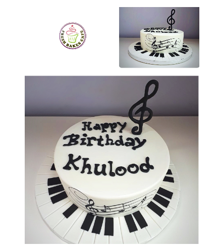 Musical Notes Themed Cake - Round - 1 Tier 04