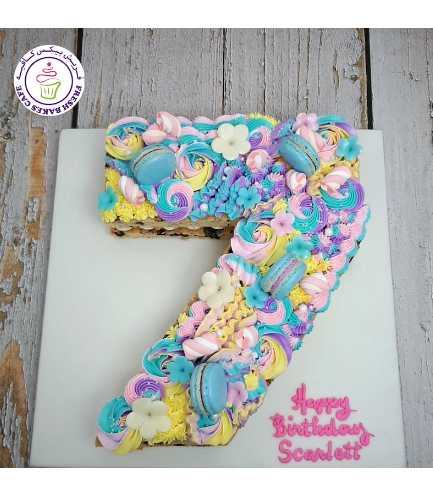 Number Themed Cake - 3D Cake - Flowers, Macarons, & Marshmallows 01a