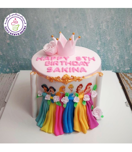 Princesses Themed Cake - Crown - Pink & Roses 01