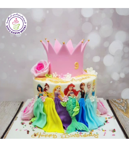 Princesses Themed Cake - Crown - Pink, Roses & Flowers