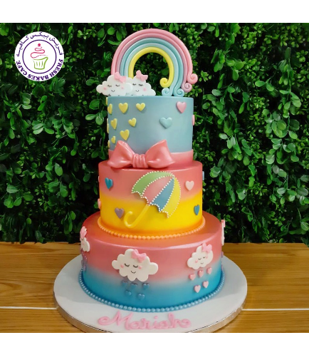 Cake - Rainbow, Clouds, & Umbrella - 2D Cake Toppers - 2 Tier