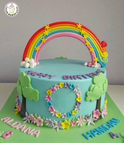 Cake - Rainbow - Themed Cake - Fondant - 1 Tier - Blue Fondant 02