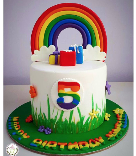 Cake - Rainbow - Themed Cake - Fondant - 1 Tier - White Fondant - Number 02