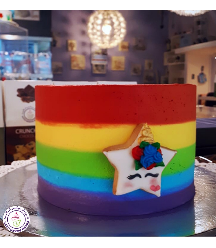 Cake - Rainbow - Cream Cake with Unicorn Star Cookie