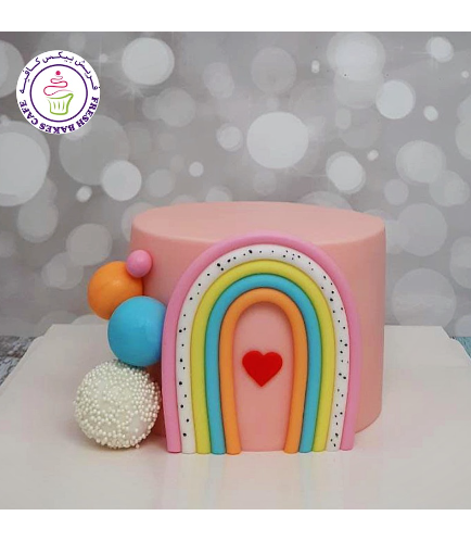 Cake - Rainbow - Themed Cake - Fondant - 1 Tier - Pink Fondant - Balls
