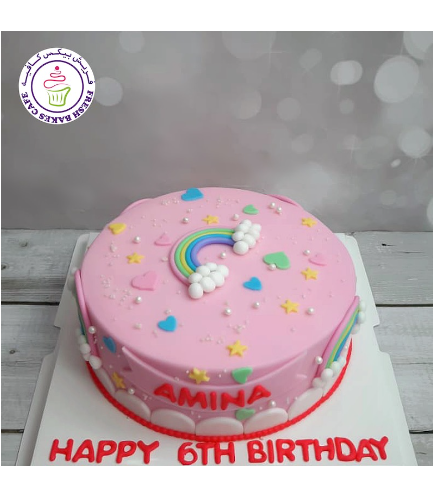 Cake - Rainbow - Themed Cake - Fondant - 1 Tier - Pink Fondant 01