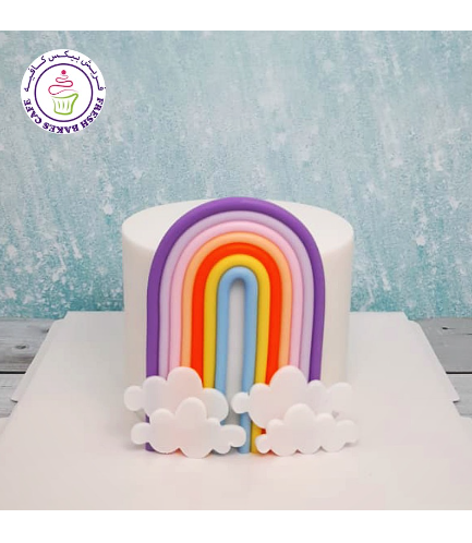 Cake - Rainbow - Themed Cake - Fondant - 1 Tier - White Fondant 02