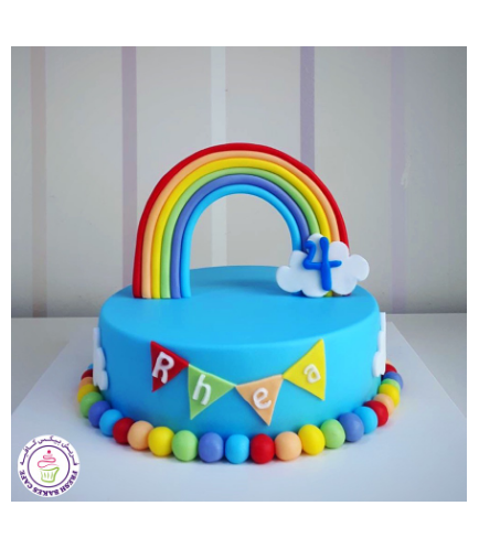 Cake - Rainbow - Themed Cake - Fondant - 1 Tier - Blue Fondant 05
