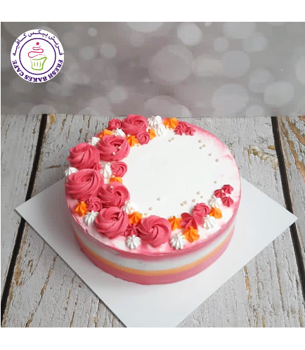 Eid Themed Cake - Crescent - Cream Flowers 03