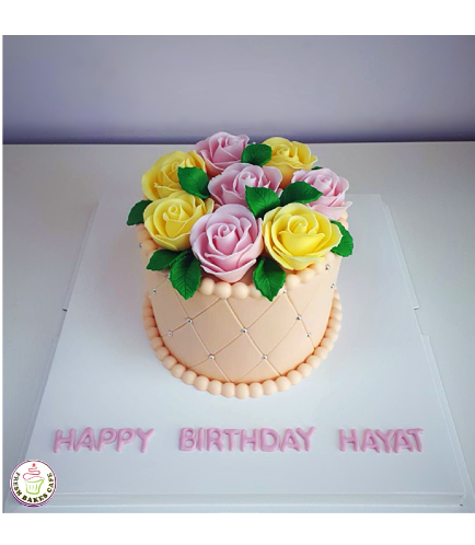 Cake - Roses - Quilted Fondant - 1 Tier 01
