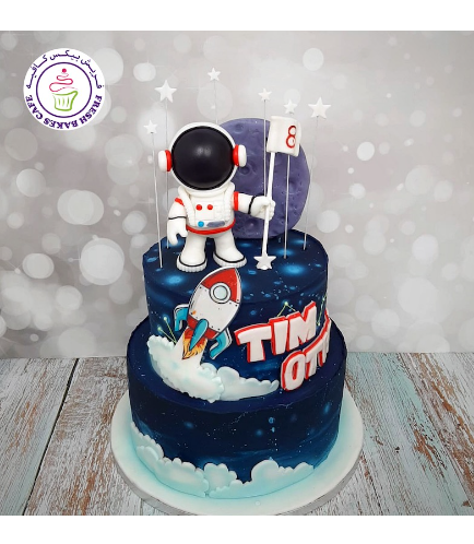 Cake - Space - Astronaut & Rocket Ship - 2D & 3D Cake Toppers - 2 Tier