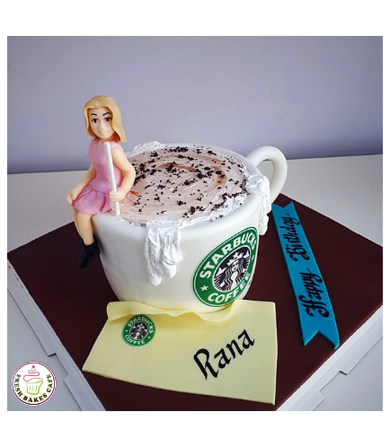 Coffee Mug Themed Cake - 3D Cake - Starbucks & 3D Character 03