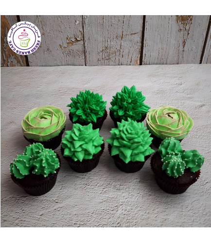 Succulent Themed Cupcakes - Cream Piping