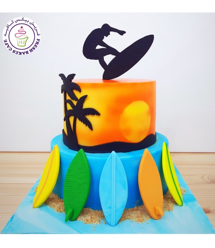 Surfing Themed Cake - 3D Cake Toppers - 2 Tier 02