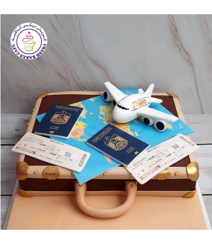 Cake - Suitcase - 3D Cake - Passports, Tickets, 3D Airplane, & Map