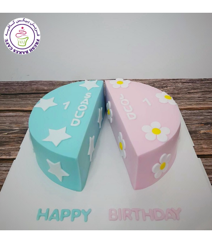 Cake - Double Celebration - Twins - First Birthday - Stars & Flowers