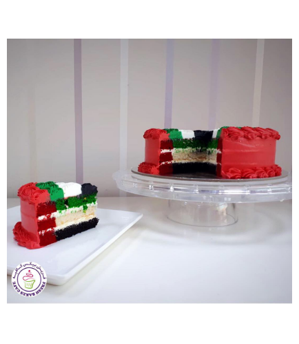 Cake - Roses - Cream with Flag Colored Sponge 01b