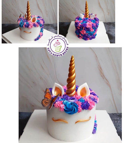 Cake - Unicorn - Fondant Cake - Cream Piping & Butterfly 01