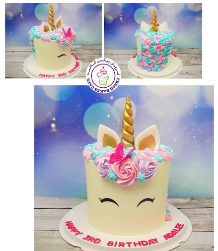 Cake - Unicorn - Fondant Cake - Cream Piping & Butterfly 02
